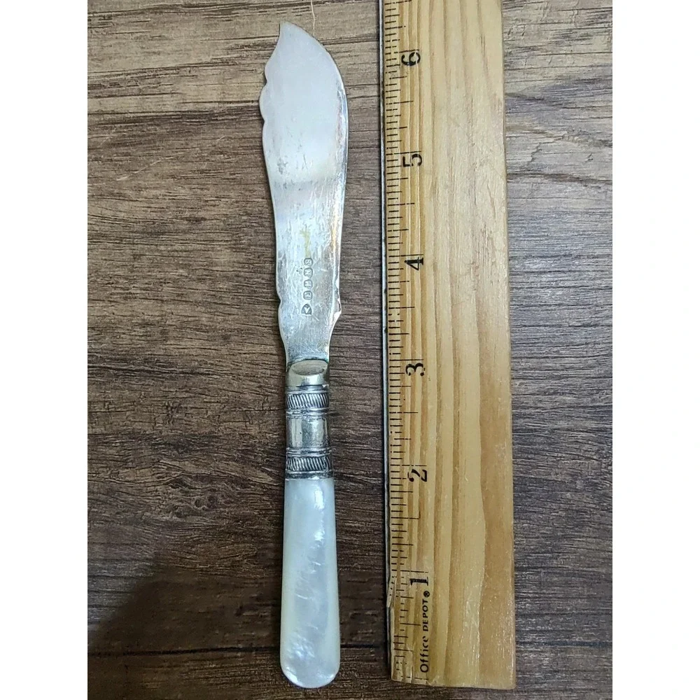 Antique EPNS Fish Knife Butter Spreader Sterling Collar Mother of Pearl Handle